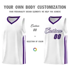 White Purple Classic Athletic Casual Basketball Jersey 3