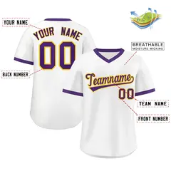 White Purple Classic Authentic Pullover Baseball Jersey 2