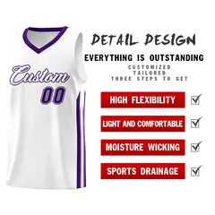 White Purple Classic Mesh Sport Basketball Jersey 4