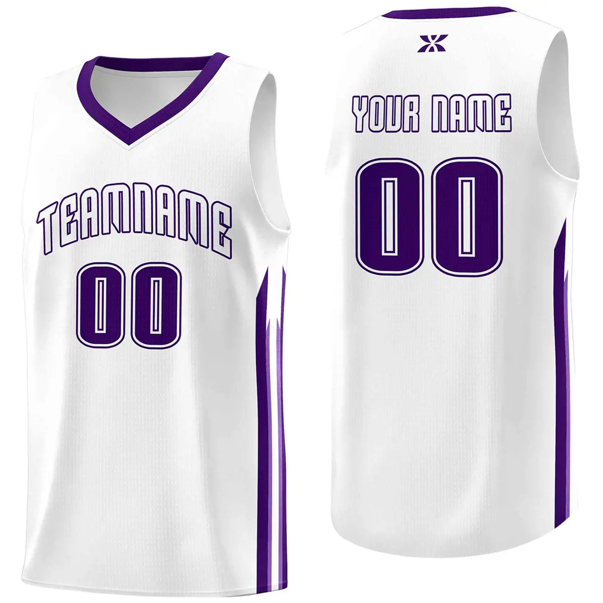 White Purple Classic Mesh Sport Basketball Jersey