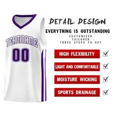 White Purple Classic Mesh Sport Basketball Jersey 4