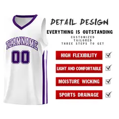 White Purple Classic Mesh Sport Bull Basketball Jersey 4