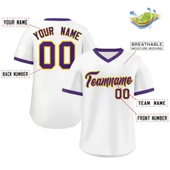 White Purple Classic V-Neck Pullover Baseball Jersey 2