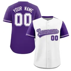 White Purple Color Block Raglan Sleeves Baseball Jersey