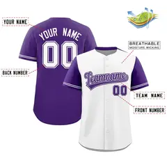 White Purple Color Block Raglan Sleeves Baseball Jersey 2