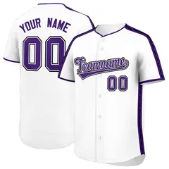 White Purple Color Block Side Dotted Line Baseball Jersey