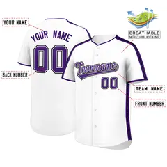 White Purple Color Block Side Dotted Line Baseball Jersey 2