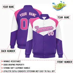 White Purple Color Block Varsity Letterman Jacket 2