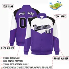 White Purple Color Block Varsity Letterman Jacket 2
