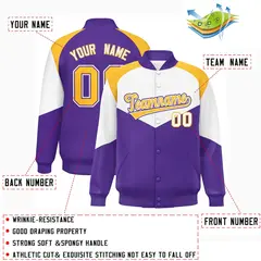 White Purple Color Block Varsity Letterman Jacket 2