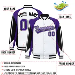 White Purple Color Block Varsity Raglan Letterman Jacket 2