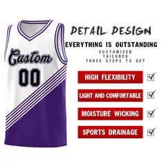 White Purple Diagonal Stripes Color Block Basketball Jersey 2