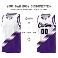 White Purple Diagonal Stripes Color Block Basketball Jersey 3