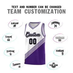 White Purple Diagonal Stripes Color Block Basketball Jersey 4