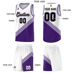 White Purple Diagonal Stripes Color Block Basketball Jersey 5