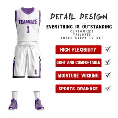 White Purple Double Side Sportswear Basketball Jersey 2