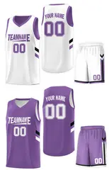 White Purple Double Side Sportswear Basketball Jersey 3