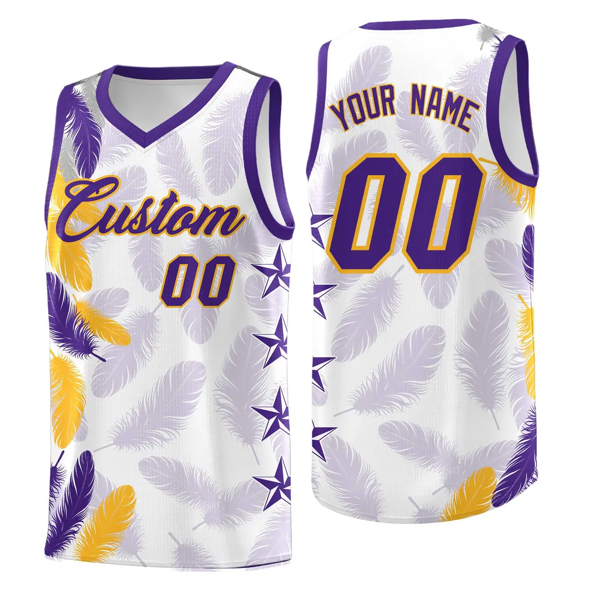 White Purple Feather Series Graffiti Pattern Basketball Jersey