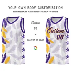 White Purple Feather Series Graffiti Pattern Basketball Jersey 3