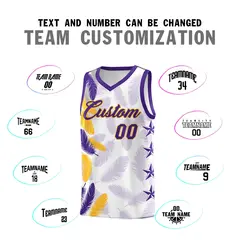 White Purple Feather Series Graffiti Pattern Basketball Jersey 4