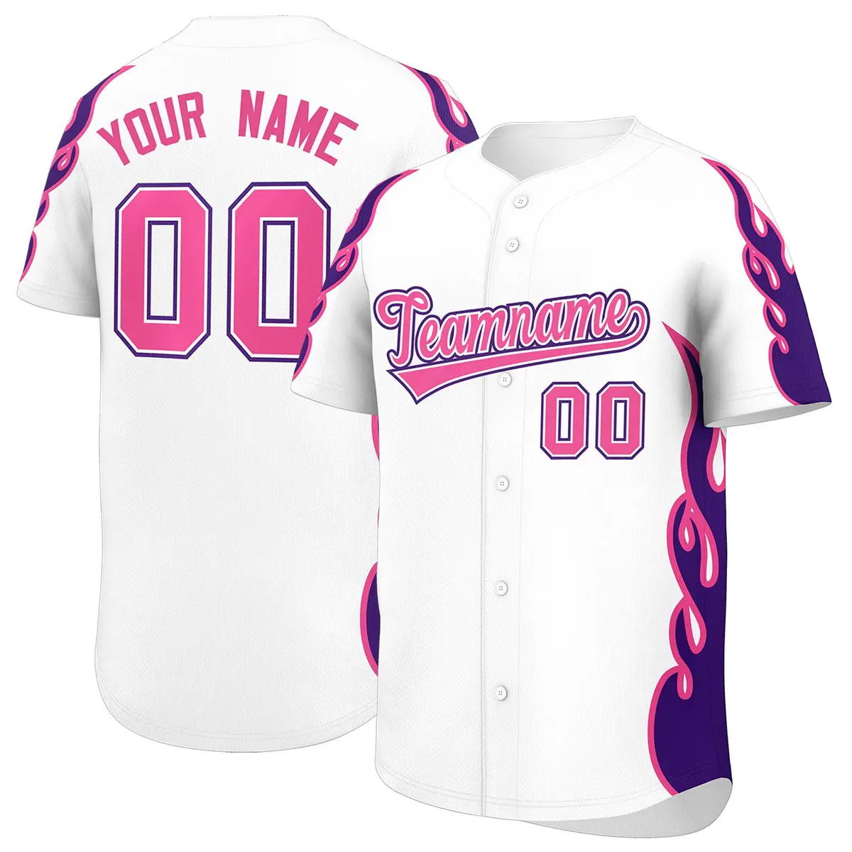 White Purple Flame Outline Baseball Jersey
