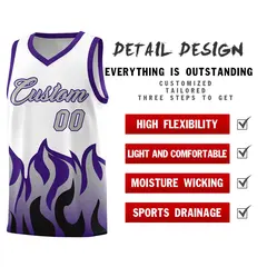 White Purple Flame Pattern Hem Basketball Jersey 2