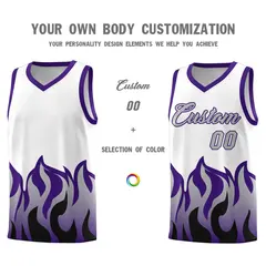 White Purple Flame Pattern Hem Basketball Jersey 3