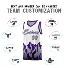 White Purple Flame Pattern Hem Basketball Jersey 4