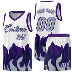 White Purple Flame Pattern Hem Basketball Jersey