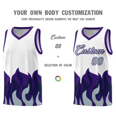White Purple Flame Pattern Hem Basketball Jersey 3