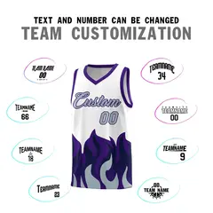 White Purple Flame Pattern Hem Basketball Jersey 4