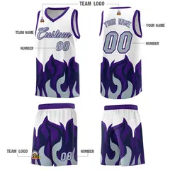 White Purple Flame Pattern Hem Basketball Jersey 5