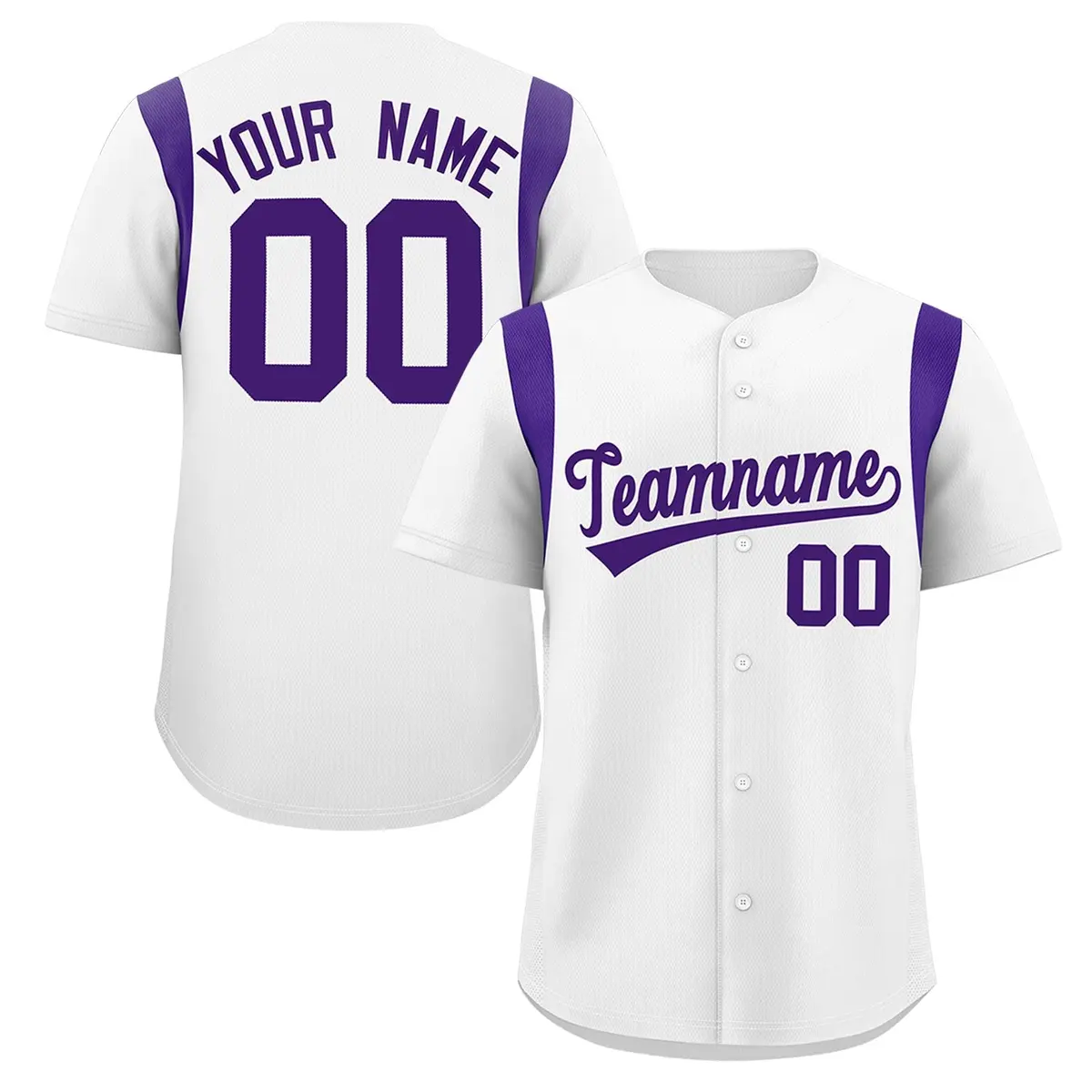 White Purple Full Button Baseball Jersey