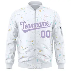 White Purple Full-Zip Graffiti Splash Varsity Letterman Jacket 3