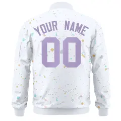 White Purple Full-Zip Graffiti Splash Varsity Letterman Jacket 4