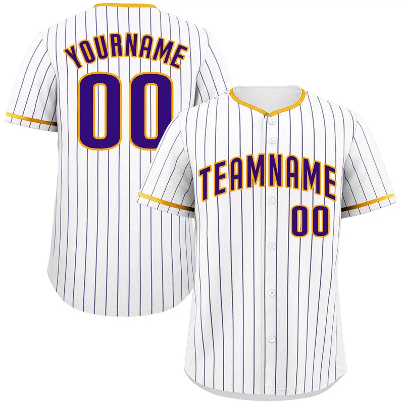 White Purple Gold Bull Stripe Baseball Jersey