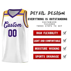 White Purple-Gold Classic Basketball Sports Uniform Jersey 4