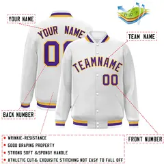White Purple-Gold Classic Varsity Full-Snap Letterman Jacket 2