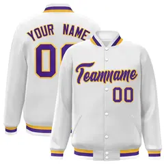 White Purple-Gold Classic Varsity Full-Snap Letterman Jacket 1