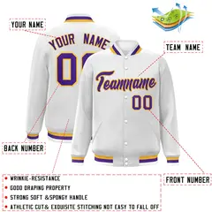 White Purple-Gold Classic Varsity Full-Snap Letterman Jacket 2