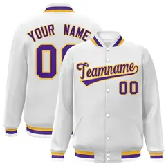 White Purple-Gold Classic Varsity Full-Snap Letterman Jacket 1