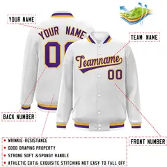 White Purple-Gold Classic Varsity Full-Snap Letterman Jacket 2