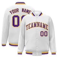 White Purple-Gold Classic Varsity Full-Snap Letterman Jacket 1