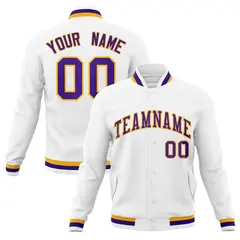 White Purple-Gold Classic Varsity Full-Snap Letterman Jacket 1