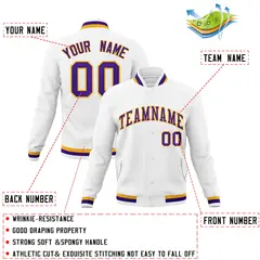 White Purple-Gold Classic Varsity Full-Snap Letterman Jacket 4