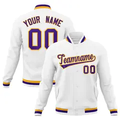 White Purple-Gold Classic Varsity Full-Snap Letterman Jacket 1