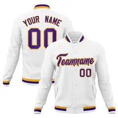 White Purple-Gold Classic Varsity Full-Snap Letterman Jacket 1