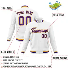 White Purple-Gold Classic Varsity Full-Snap Letterman Jacket 4