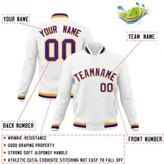 White Purple-Gold Classic Varsity Full-Snap Letterman Jacket 4