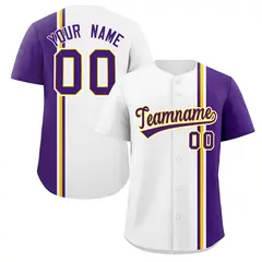 White Purple-Gold Color Block Authentic Baseball Jersey